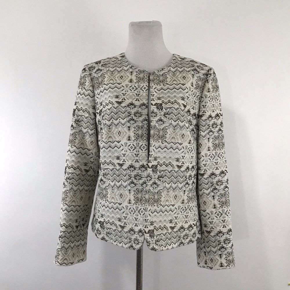 TAHARI ASL Blazer Jacket Single Hook Closure Brocade Metallic 10